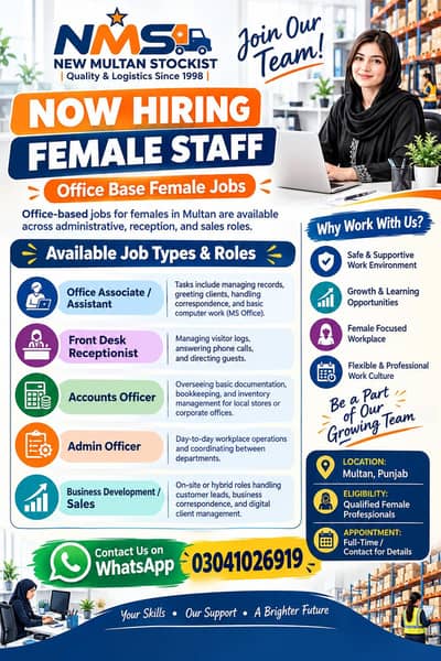 Female Staff Required – Office-Based Jobs in Multan