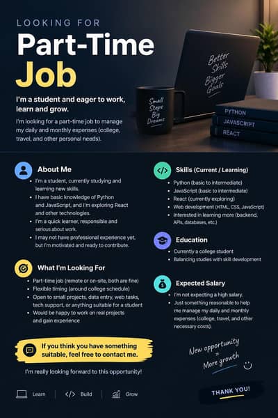 Student Looking for Part-Time Job | IT / Computer / Data Entry / other