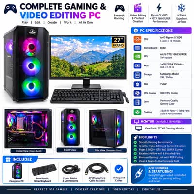 Ryzen 5 5600 + GTX 1660 Super Gaming & Editing PC | 16GB RAM | RGB