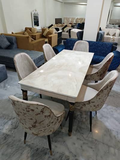 Modern Marble Design Dining Table with 6 Comfortable Chairs table