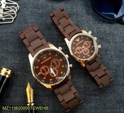 brown Chronograph couple watches with silicon strap