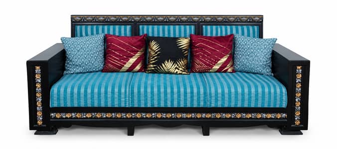  **Elegant Blue Sofa Set – Premium Wooden Frame & Designer Cushions