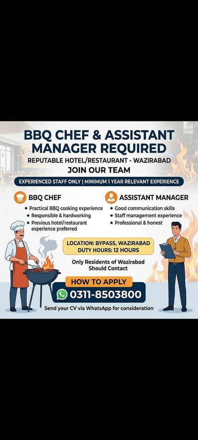 BBQ Chef / Assistant Manager Required | Wazirabad Jobs (Male)