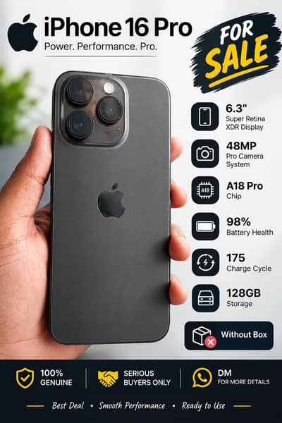 Iphone 16 pro black colour Non Pta JV
