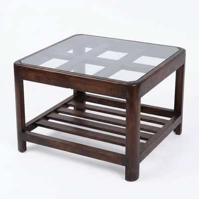 Wooden Table with Glass on Top