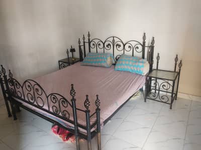 Double bed with Mattress 2 side tables and 2 chairs and table