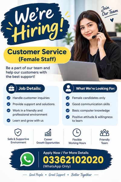 Female Customer Service Staff Required