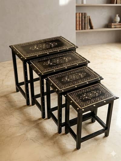 Black Sheesham Rosewood Nesting Table NestSet for Sale