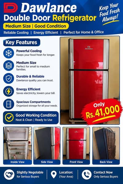 Dawlance Double Door Refrigerator | Medium Size | Good Condition