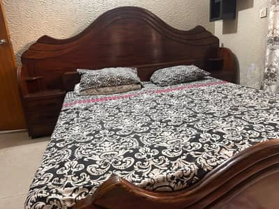Bed - Wooden Solid Bed - with attached side Tables- Master Size.
