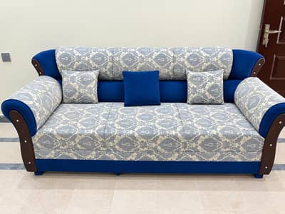 Blue Velvet 5-Seater Sofa (3+1+1) | Like New / Scratchless