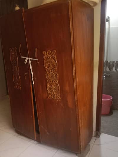 Large Wooden Cupboard / Almari – Carved Design – Needs Minor Repair