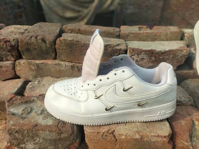 Nike AF1 Triple White Gold Mini Swoosh Custom