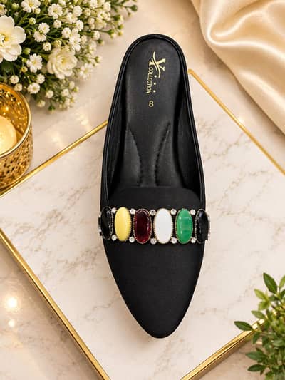 Brand New Ladies Ethnic Mules – Multicolor Stone Work