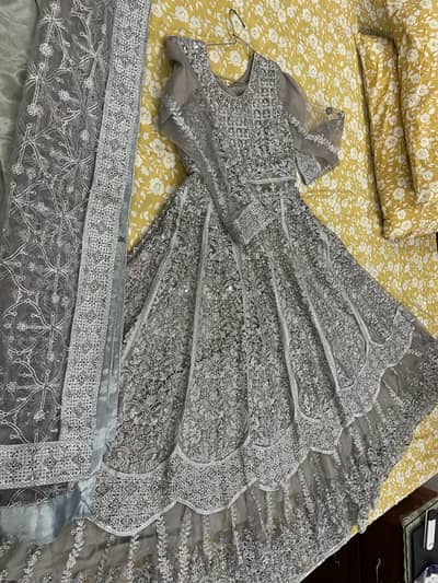 Heavy Silver Work Maxi Dress | Luxury Party & Wedding Wear