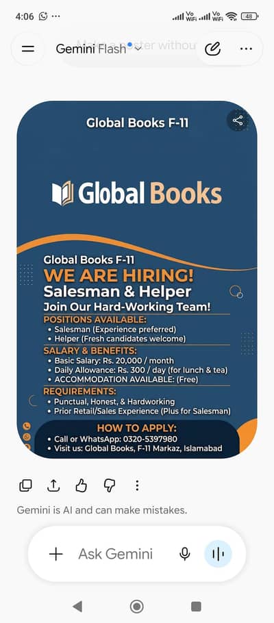 Need Sales man for Book shop