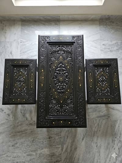 Rosewood / Shisham Center Table Black with Brass Inlay