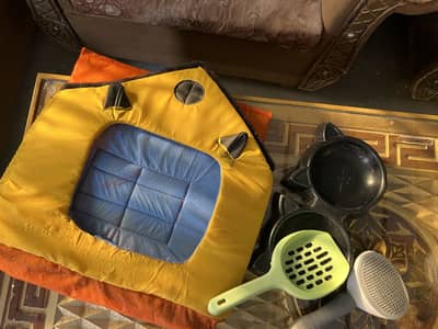 Complete Premium Cat Accessories Bundle (House, Brush, Bowls, Scoop)