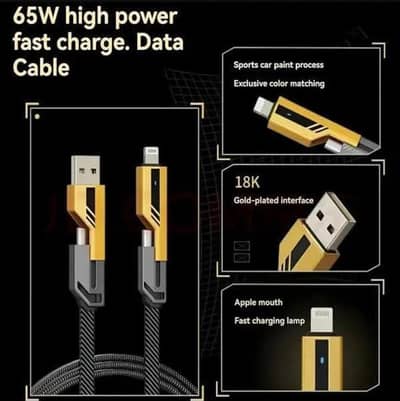 3-in-1 120W Fast Charging Data Cable | Type-C + Lightning + Micro USB