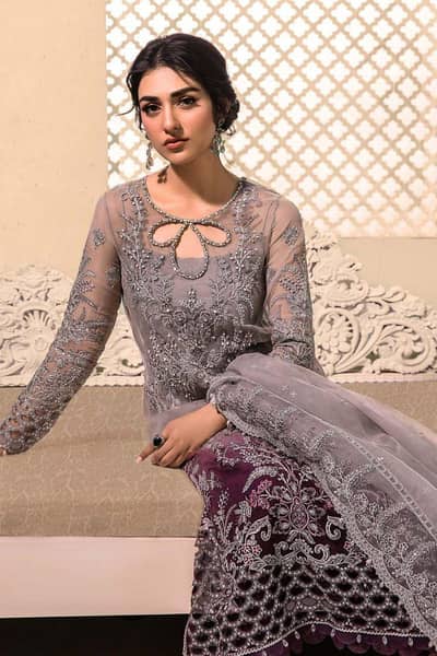 organza 3pc dress plum unstitched