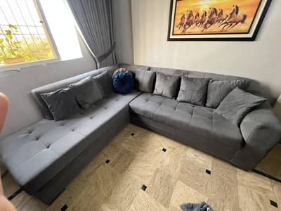 L Shape 7 Seater Grey Velvet Sofas