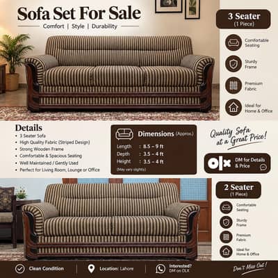 3+2+1 Sofa Set for Sale – Good Condition | Lahore