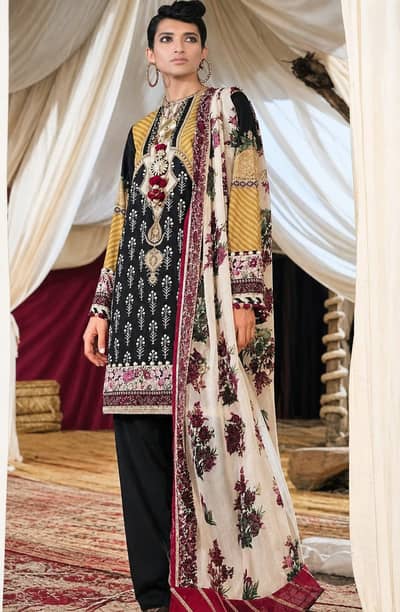 Three pic Linen full heavy embroidered