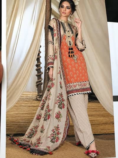 Three pic Linen full heavy embroidered