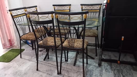 ​6 Seater Glass Top Dining Table Set - Good Condition