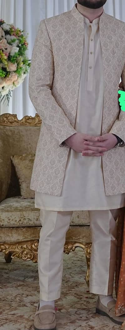 Haroon’s Designer Ivory & Gold Sherwani with Kurta Trouser | Worn Once