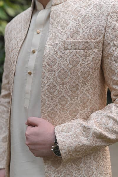 Haroon’s Designer Ivory & Gold Sherwani with Kurta Trouser | Worn Once