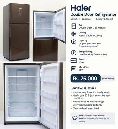 Haier Double Door Refrigerator – Excellent Condition