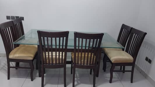 Solid Wood Dining Table with Six Chairs