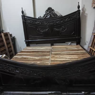 Beautiful Heavy Carved Wooden Bed for Sale