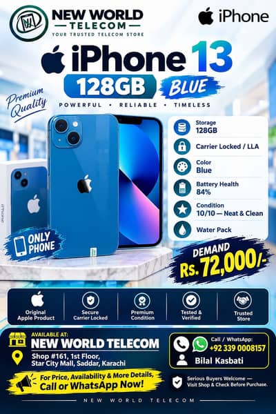 iPhone 13 128GB Blue | LLA Carrier Locked | 84% Battery | 10/10