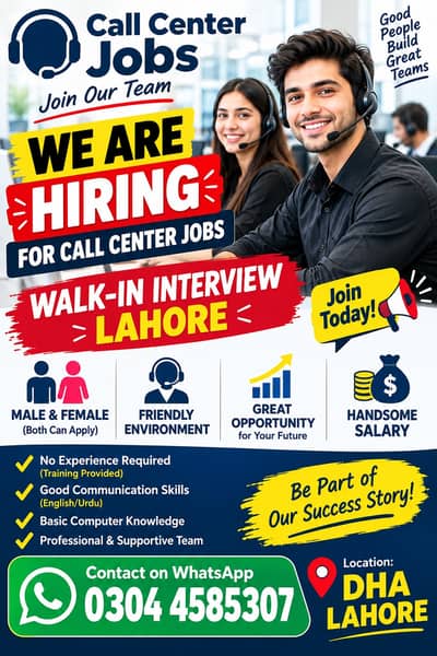 Call Center Jobs / Walk-in Interview Lahore