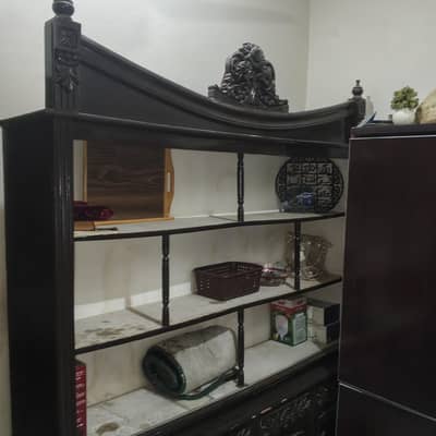 Heavy Wooden Crockery Cabinet | Carved Antique Design | Large Storage