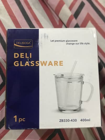 Deli Glassware 400ml Premium Glass Mug with Lid & Straw|free delivery
