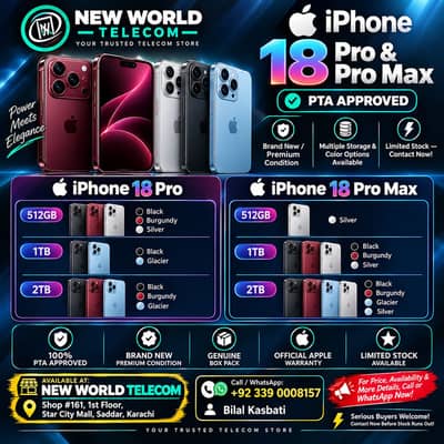 iPhone 18 Pro Max & Pro | PTA Approved | Multiple Storage & Colors
