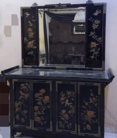 Vintage Chinese Sideboard with Mirror and 4 panel Room Divider