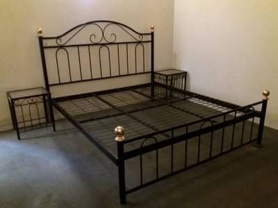 King Size Wrought Iron Bed with two side tables for sale