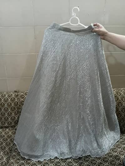 Beautiful Silver Party Wear Maxi with Embroidered Blouse and dupatta.