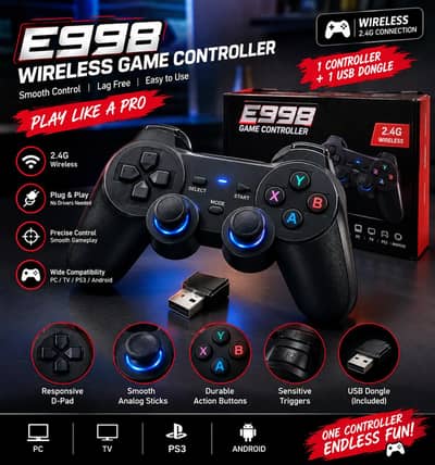 E998 Wireless Game Controller  | 2.4G Wireless | USB Dongle Included