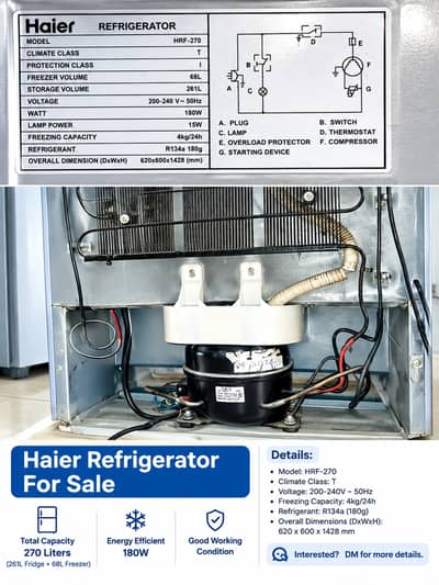 Haier HRF-270 Refrigerator 270L – Good Condition –
