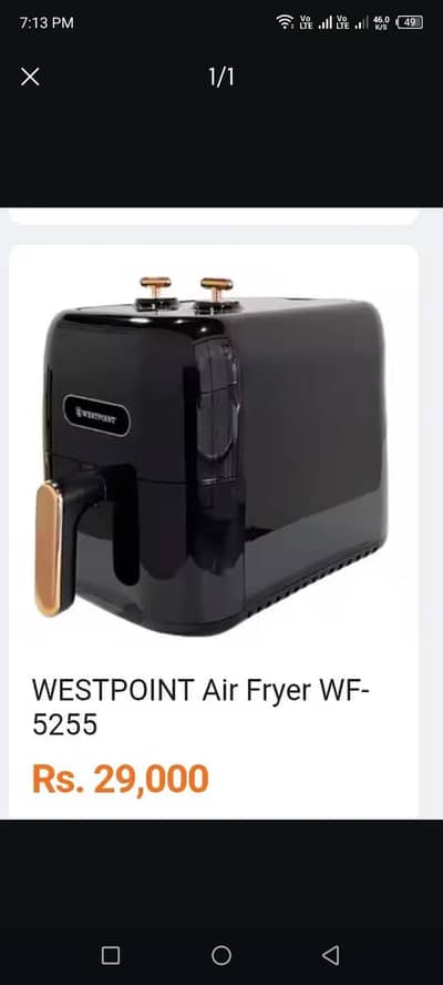 Westpoint 5L Manual Air Fryer / 2 years warranty
