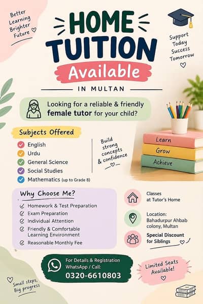 Female Home Tutor in Multan"