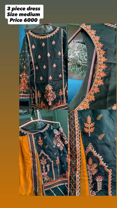 Dark Green 3pc Dress (Fancy Embroidery): Size Medium — Price: 6,000