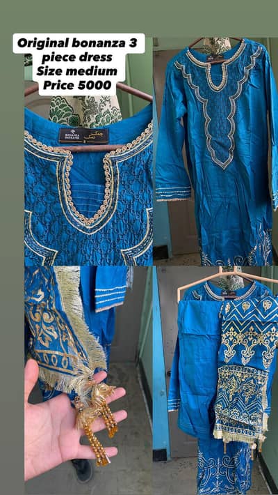 original bonanza Satrangi 3 piece dress teal blue size medium 5500