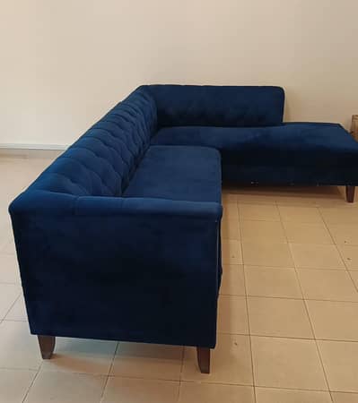L Shaped Sofa, Dark/Navy Blue Color, Pristine Condition.