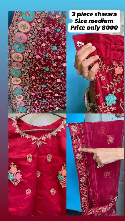 Beautiful Maroon 3pc Sharara Suit: Size Medium — Price: 8,000